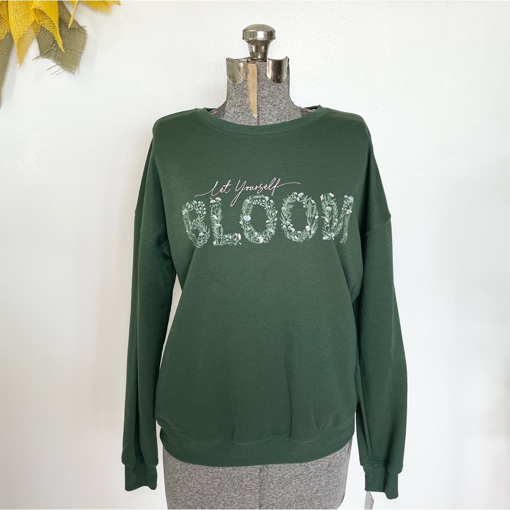 S NWT Nine west let yourself bloom, dark green, crewneck sweatshirt